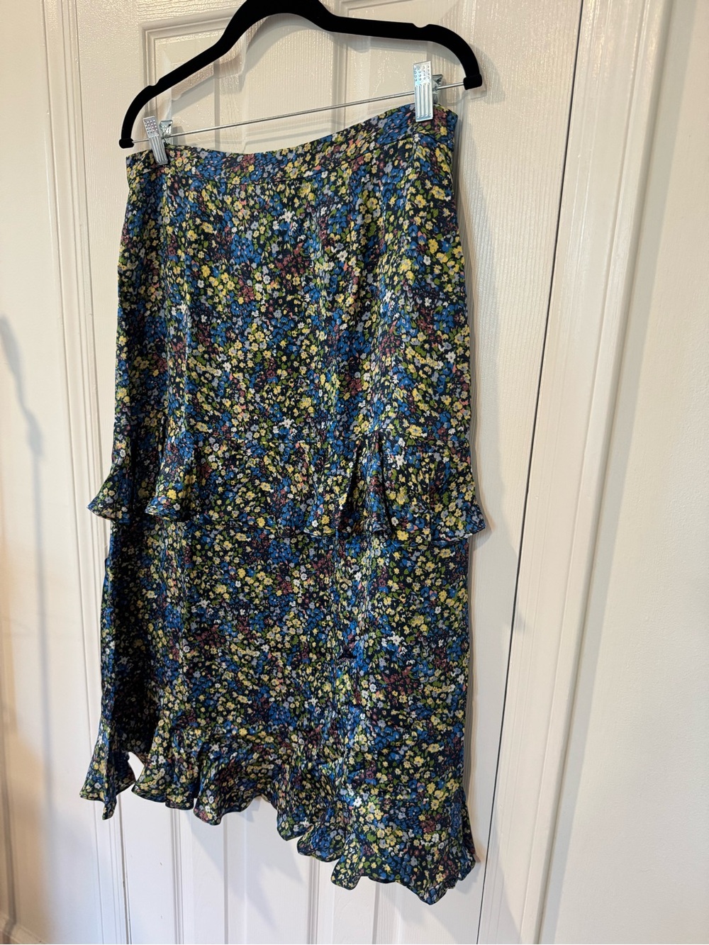 Boden Blue Floral Ruffle Midi Skirt